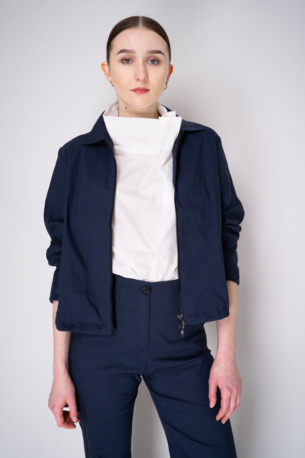 Peter O. Mahler Stretch Linen Blend Zip-Up Shirt Jacket in Navy Vancouver. Shop Online or in Store.