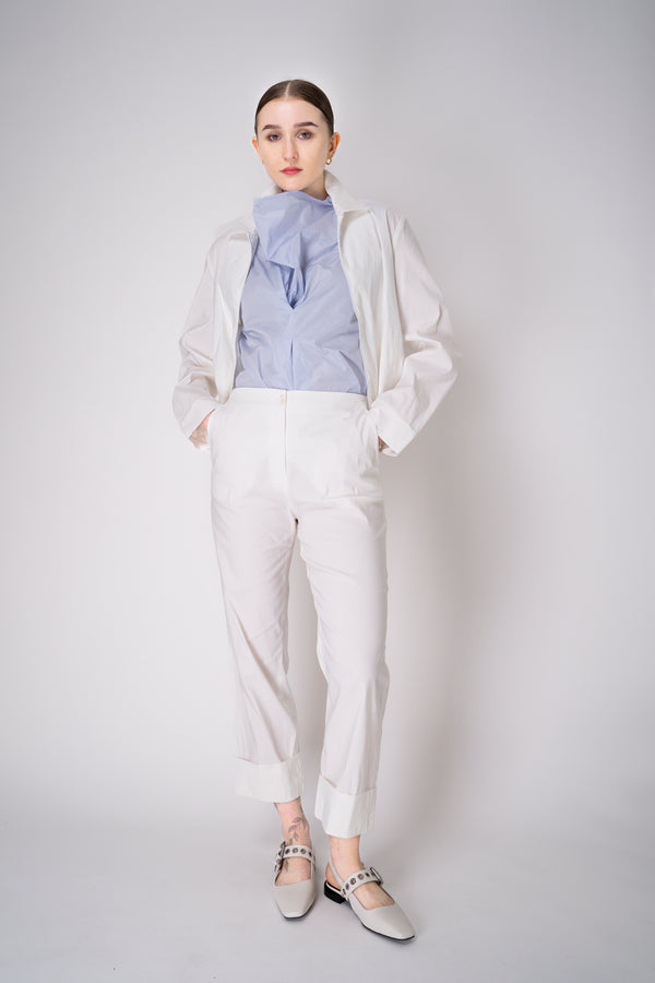 Peter O. Mahler Stretch Linen Blend Zip-Up Shirt Jacket in White Vancouver. Shop Online or in Store.