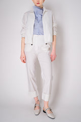 Peter O. Mahler Stretch Linen Blend Zip-Up Shirt Jacket in White Vancouver. Shop Online or in Store.