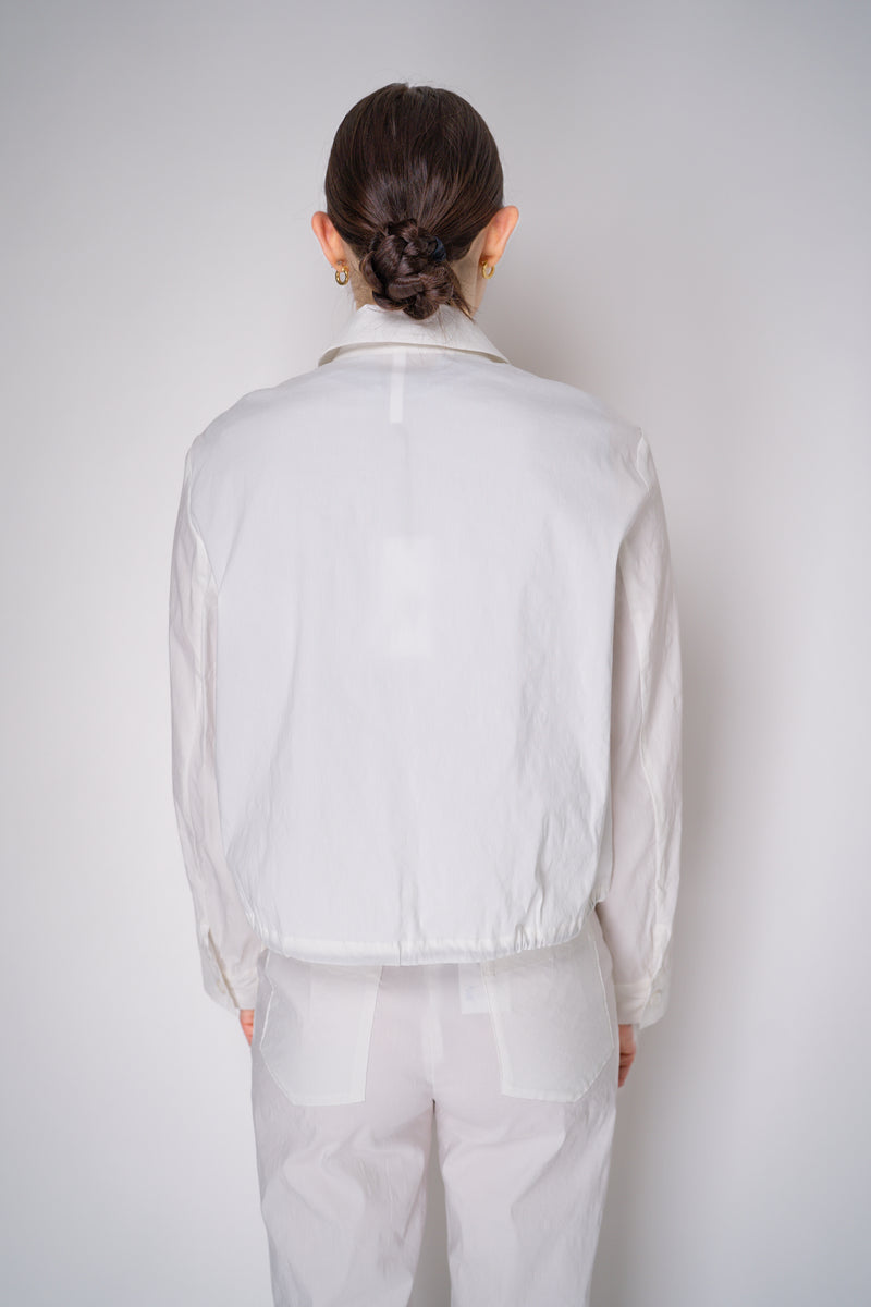 Peter O. Mahler Stretch Linen Blend Zip-Up Shirt Jacket in White Vancouver. Shop Online or in Store.