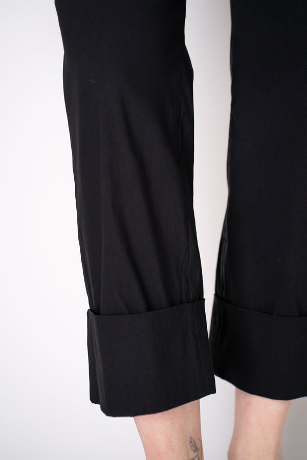 Peter O. Mahler Tapered Linen Trousers with Turned Cuffs in Black Vancouver. Shop Online or in Store