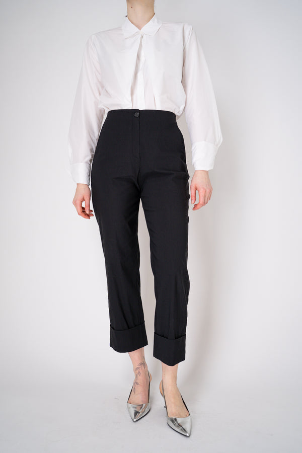 Peter O. Mahler Tapered Linen Trousers with Turned Cuffs in Black Vancouver. Shop Online or in Store