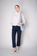 Peter O. Mahler Tapered Linen Trousers with Turned Cuffs in Navy Vancouver. Shop Online or in Store