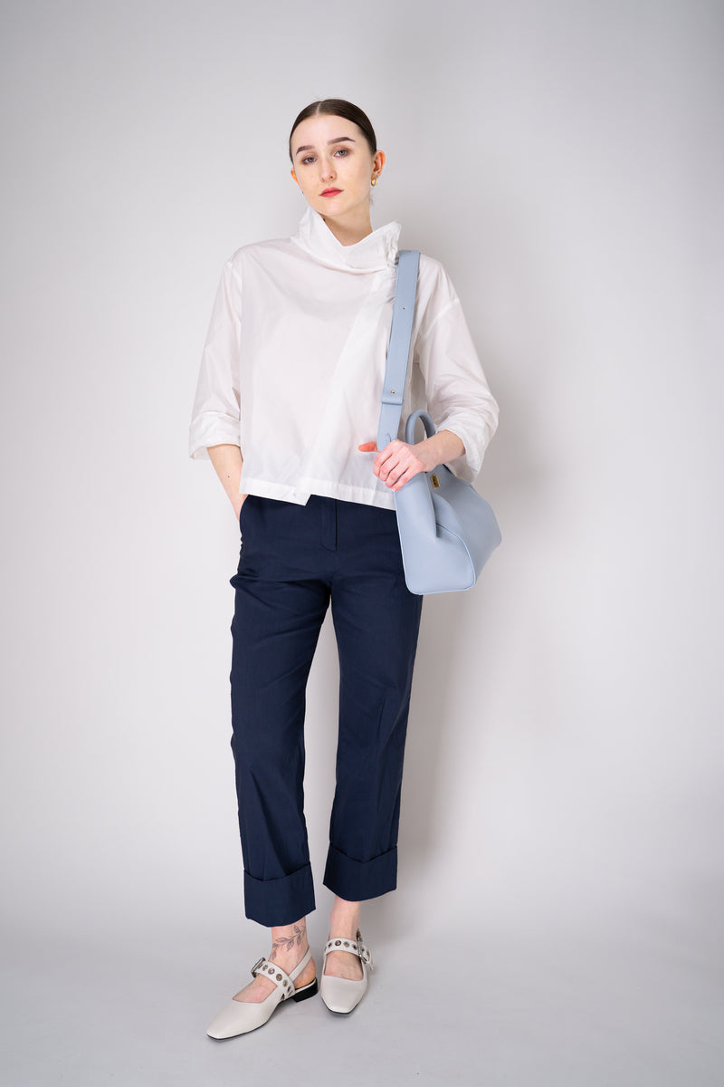 Peter O. Mahler Tapered Linen Trousers with Turned Cuffs in Navy Vancouver. Shop Online or in Store