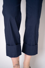 Peter O. Mahler Tapered Linen Trousers with Turned Cuffs in Navy Vancouver. Shop Online or in Store