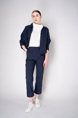 Peter O. Mahler Tapered Linen Trousers with Turned Cuffs in Navy Vancouver. Shop Online or in Store