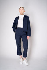 Peter O. Mahler Tapered Linen Trousers with Turned Cuffs in Navy Vancouver. Shop Online or in Store