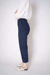 Peter O. Mahler Tapered Linen Trousers with Turned Cuffs in Navy Vancouver. Shop Online or in Store