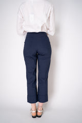 Peter O. Mahler Tapered Linen Trousers with Turned Cuffs in Navy Vancouver. Shop Online or in Store