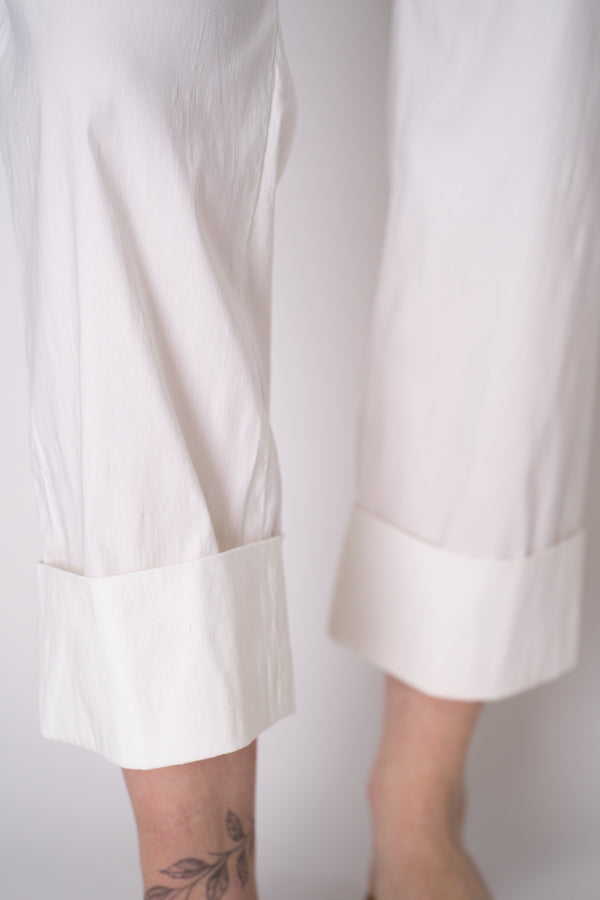 Peter O. Mahler Tapered Linen Trousers with Turned Cuffs in White Vancouver. Shop Online or in Store