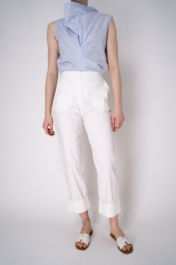 Peter O. Mahler Tapered Linen Trousers with Turned Cuffs in White Vancouver. Shop Online or in Store