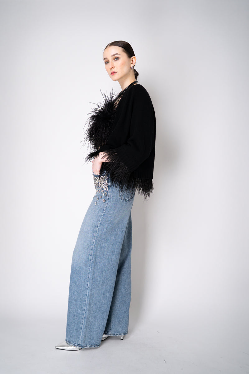 Philosophy di Lorenzo Serafini Cashmere Cardigan with Detachable Feather Inserts in Black Vancouver. Shop Online or in Store.