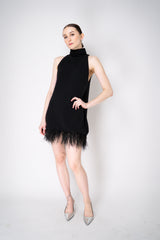 Philosophy di Lorenzo Serafini Cashmere Knit  A-line Dress with Detachable Feather Hem in Black Vancouver. Shop Online or in Store.