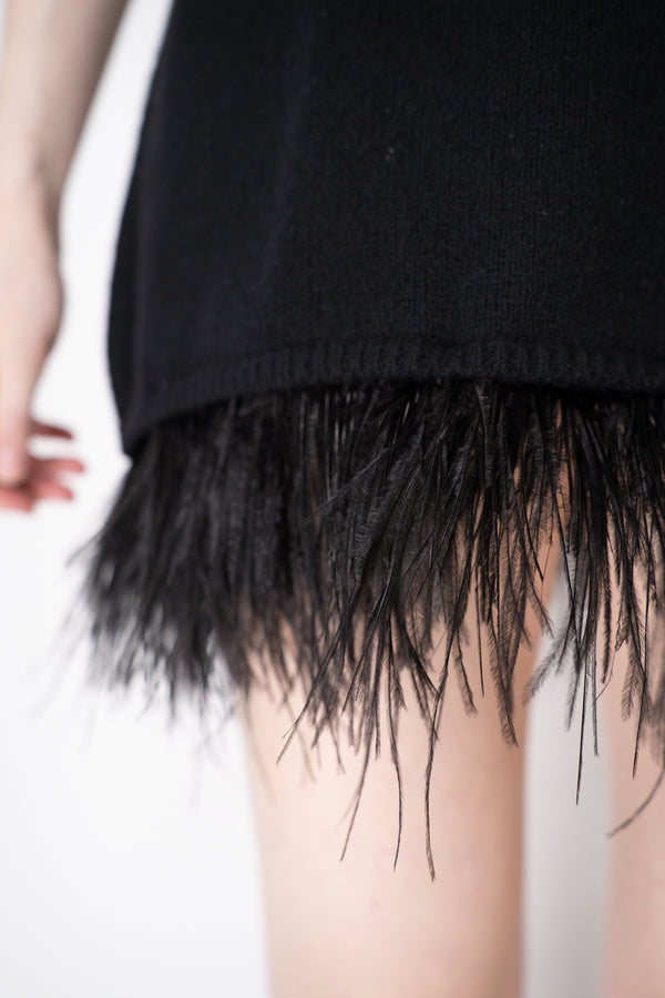 Philosophy di Lorenzo Serafini Cashmere Knit  A-line Dress with Detachable Feather Hem in Black Vancouver. Shop Online or in Store.