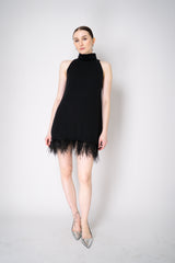 Philosophy di Lorenzo Serafini Cashmere Knit  A-line Dress with Detachable Feather Hem in Black Vancouver. Shop Online or in Store.
