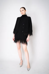 Philosophy di Lorenzo Serafini Cashmere Knit  A-line Dress with Detachable Feather Hem in Black Vancouver. Shop Online or in Store.