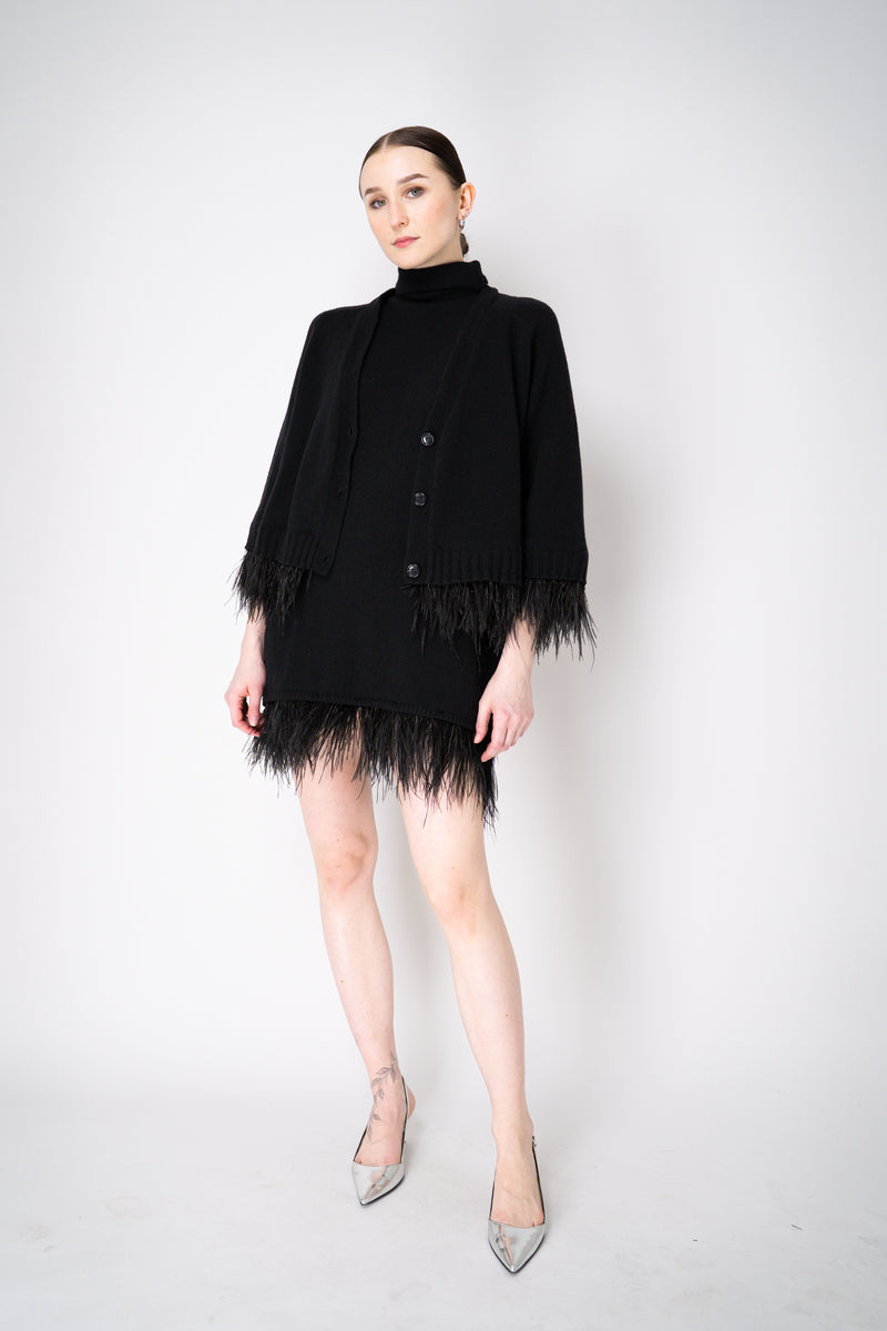 Philosophy di Lorenzo Serafini Cashmere Knit  A-line Dress with Detachable Feather Hem in Black Vancouver. Shop Online or in Store.