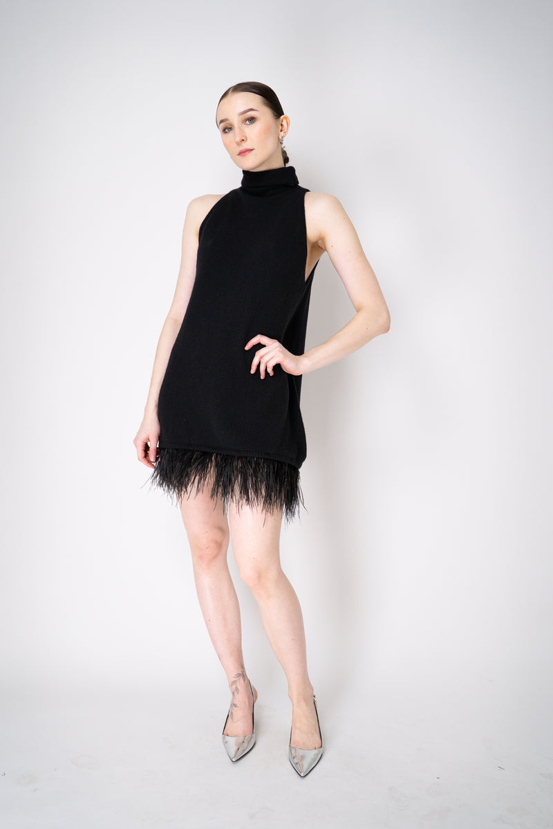 Philosophy di Lorenzo Serafini Cashmere Knit  A-line Dress with Detachable Feather Hem in Black Vancouver. Shop Online or in Store.