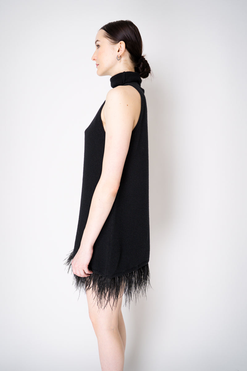 Philosophy di Lorenzo Serafini Cashmere Knit  A-line Dress with Detachable Feather Hem in Black Vancouver. Shop Online or in Store.