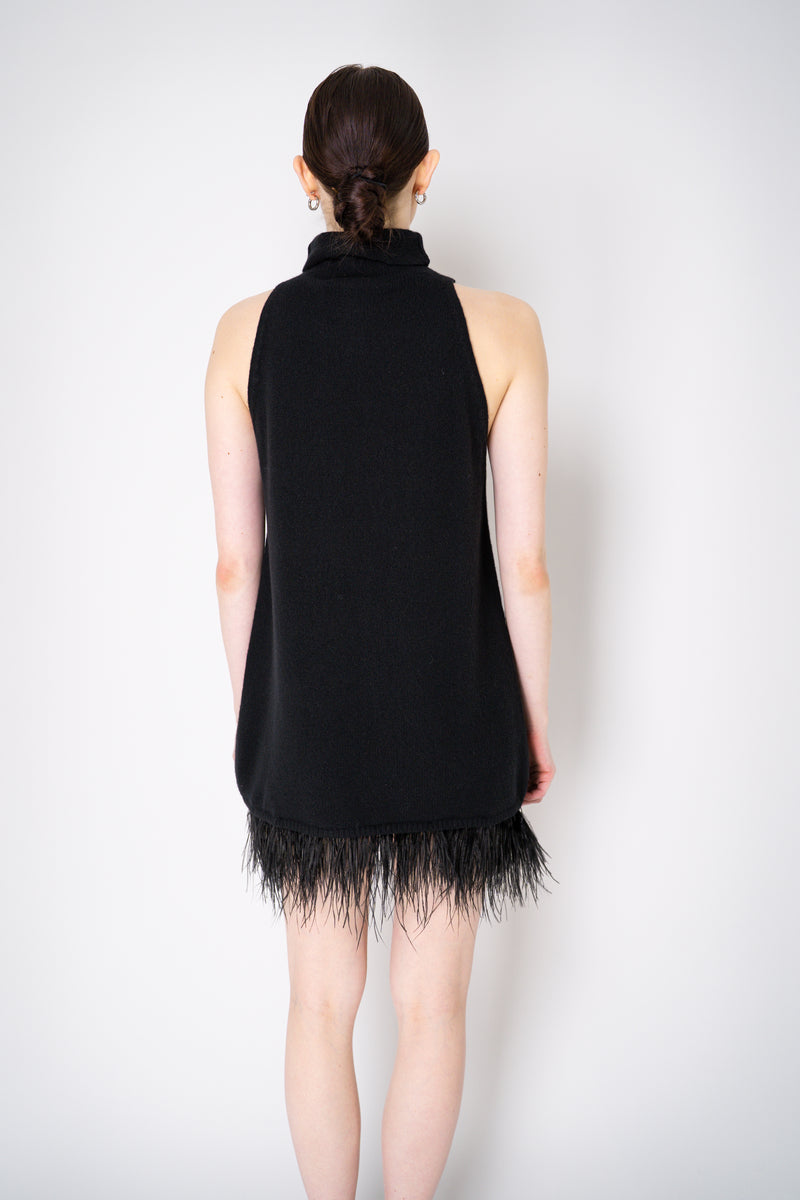 Philosophy di Lorenzo Serafini Cashmere Knit  A-line Dress with Detachable Feather Hem in Black Vancouver. Shop Online or in Store.