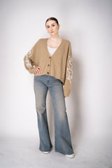 Philosophy di Lorenzo Serafini Cashmere Knit Cardigan with Lace Embroidery in Camel Vancouver. Shop Online or in Store.