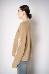 Philosophy di Lorenzo Serafini Cashmere Knit Cardigan with Lace Embroidery in Camel Vancouver. Shop Online or in Store.