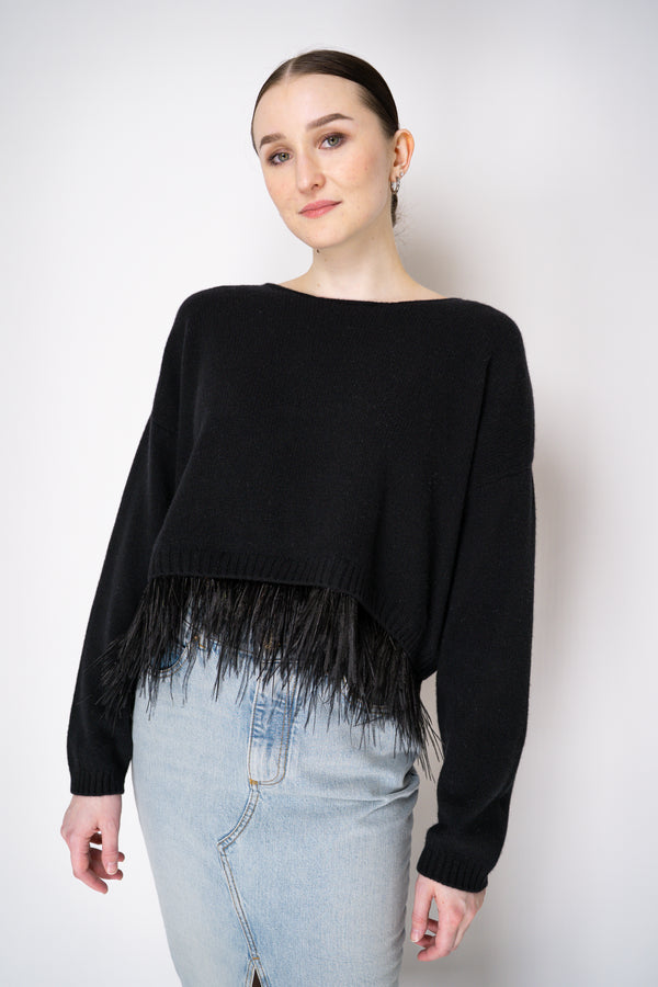 Philosophy di Lorenzo Serafini Cashmere Pullover with Detachable Feather Hem in Black Vancouver. Shop Online or in Store.