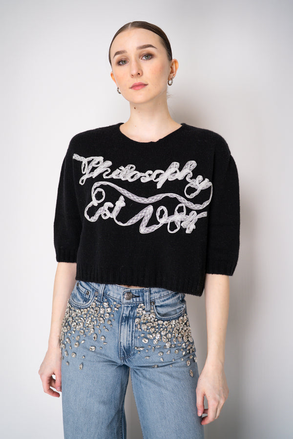 Philosophy di Lorenzo Serafini Cashmere Pullover with Lace Embroidery in Black Vancouver. Shop Online or in Store.