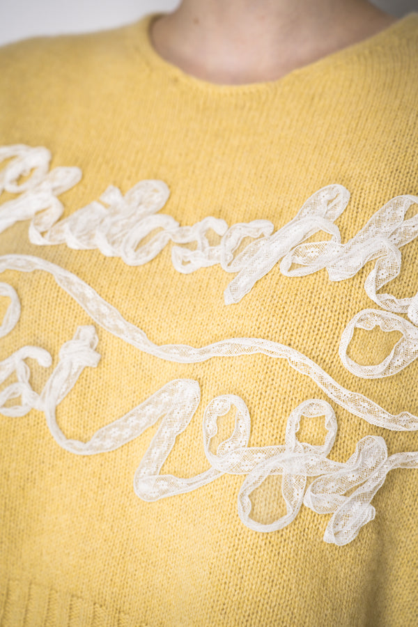 Philosophy di Lorenzo Serafini Cashmere Pullover with Lace Embroidery in Yellow Vancouver. Shop Online or in Store.