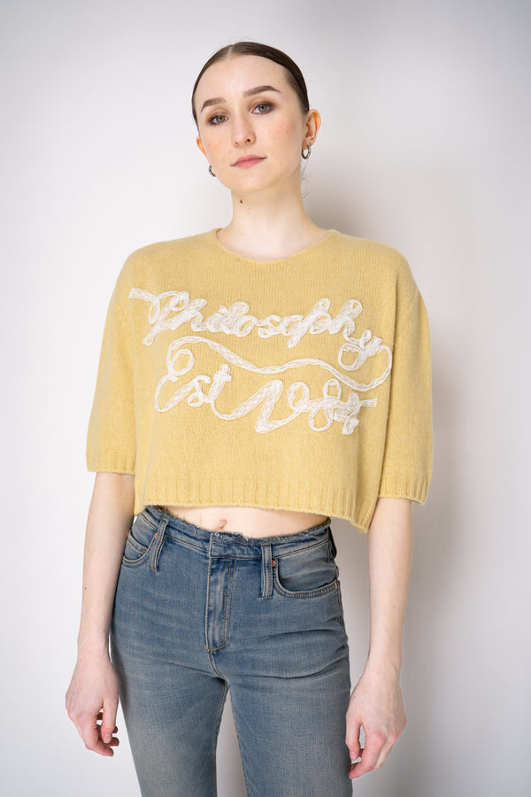 Philosophy di Lorenzo Serafini Cashmere Pullover with Lace Embroidery in Yellow Vancouver. Shop Online or in Store.