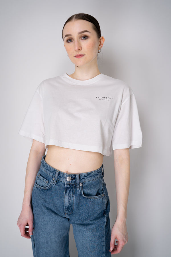 Philosophy di Lorenzo Serafini Cropped  "Wish You Were Here" Graphic Tee in White Vancouver. Shop Online or in Store.