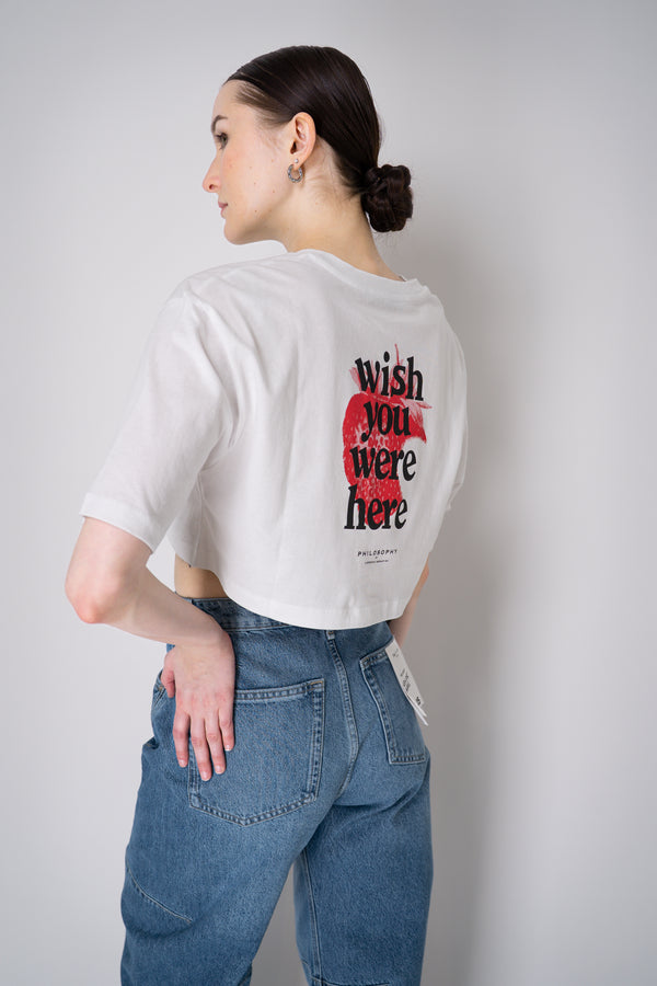 Philosophy di Lorenzo Serafini Cropped  "Wish You Were Here" Graphic Tee in White Vancouver. Shop Online or in Store.