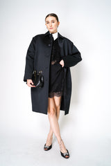 Philosophy di Lorenzo Serafini Duchess Satin Coat in Black Vancouver. Shop Online or in Store.