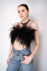 Philosophy di Lorenzo Serafini Ostrich Feather Bandeau Top in Black Vancouver. Shop Online or in Store.