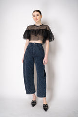Philosophy di Lorenzo Serafini Tiered Ruffle Tulle Cropped Shirt in Black Vancouver. Shop Online or in Store.