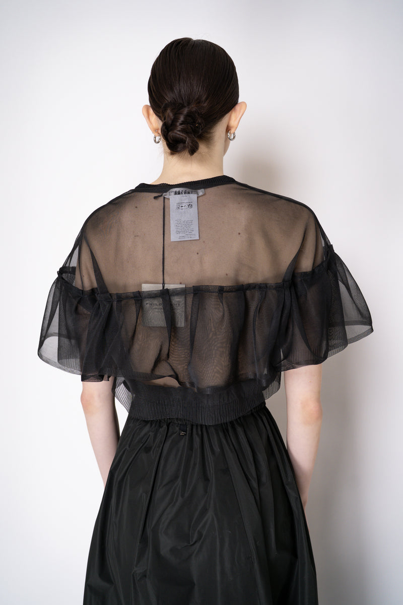 Philosophy di Lorenzo Serafini Tiered Ruffle Tulle Cropped Shirt in Black Vancouver. Shop Online or in Store.