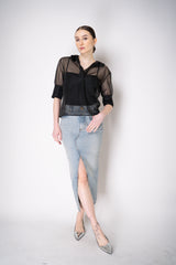 Philosophy di Lorenzo Serafini V-Neck Short Sleeve Top with Ruffle Neckline in Black Vancouver. Shop Online or in Store.
