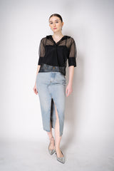 Philosophy di Lorenzo Serafini V-Neck Short Sleeve Top with Ruffle Neckline in Black Vancouver. Shop Online or in Store.