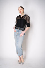 Philosophy di Lorenzo Serafini V-Neck Short Sleeve Top with Ruffle Neckline in Black Vancouver. Shop Online or in Store.