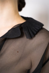 Philosophy di Lorenzo Serafini V-Neck Short Sleeve Top with Ruffle Neckline in Black Vancouver. Shop Online or in Store.