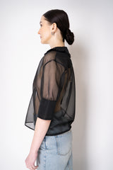 Philosophy di Lorenzo Serafini V-Neck Short Sleeve Top with Ruffle Neckline in Black Vancouver. Shop Online or in Store.