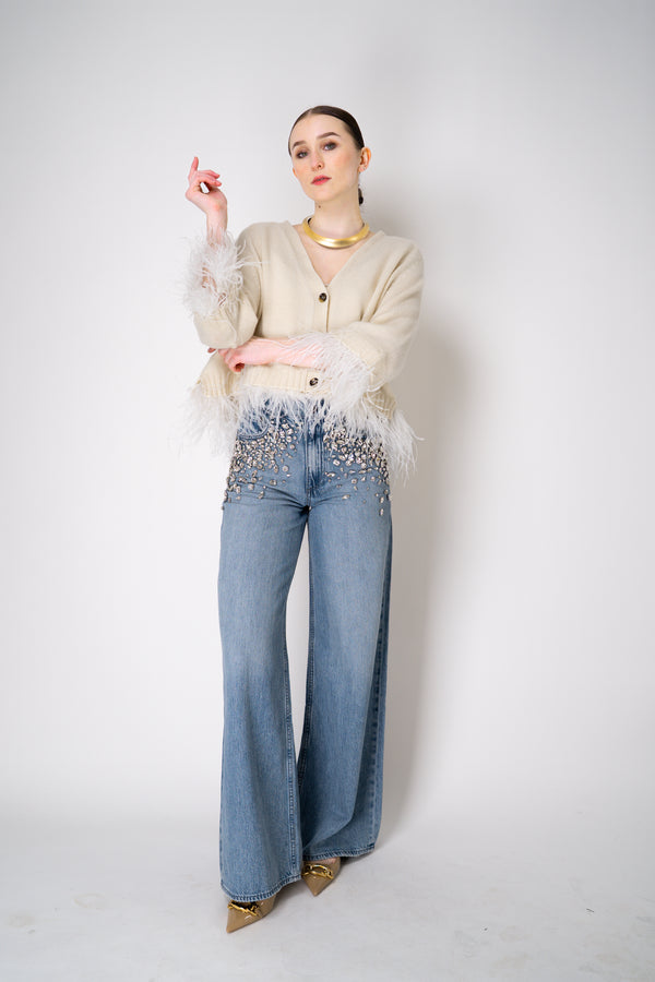 Philosophy di Lorenzo Serafini Wool Cashmere Cardigan with Detachable Feather Inserts in Cream Vancouver. Shop Online or in Store.