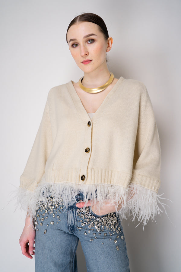 Philosophy di Lorenzo Serafini Wool Cashmere Cardigan with Detachable Feather Inserts in Cream Vancouver. Shop Online or in Store.