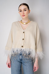 Philosophy di Lorenzo Serafini Wool Cashmere Cardigan with Detachable Feather Inserts in Cream Vancouver. Shop Online or in Store.