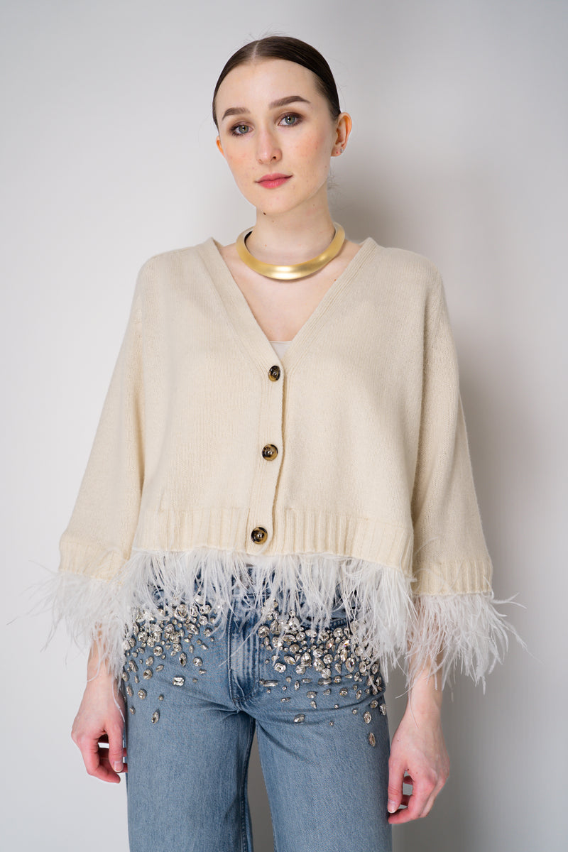 Philosophy di Lorenzo Serafini Wool Cashmere Cardigan with Detachable Feather Inserts in Cream Vancouver. Shop Online or in Store.