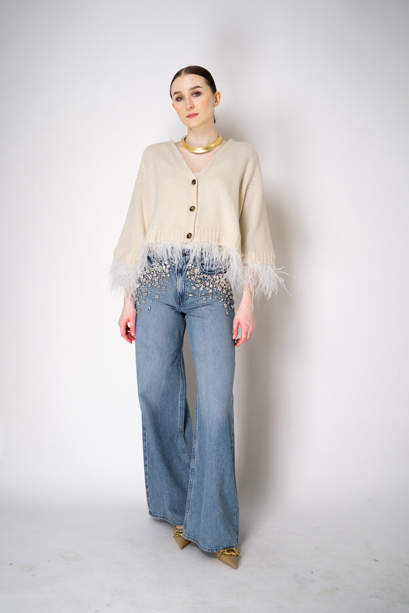 Philosophy di Lorenzo Serafini Wool Cashmere Cardigan with Detachable Feather Inserts in Cream Vancouver. Shop Online or in Store.