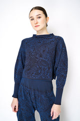 Pleats Please Issey Miyake A-Poc Nova Stretch Knit Jacquard Pullover in Navy Vancouver. Shop Online or in Store.