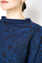 Pleats Please Issey Miyake A-Poc Nova Stretch Knit Jacquard Pullover in Navy Vancouver. Shop Online or in Store.