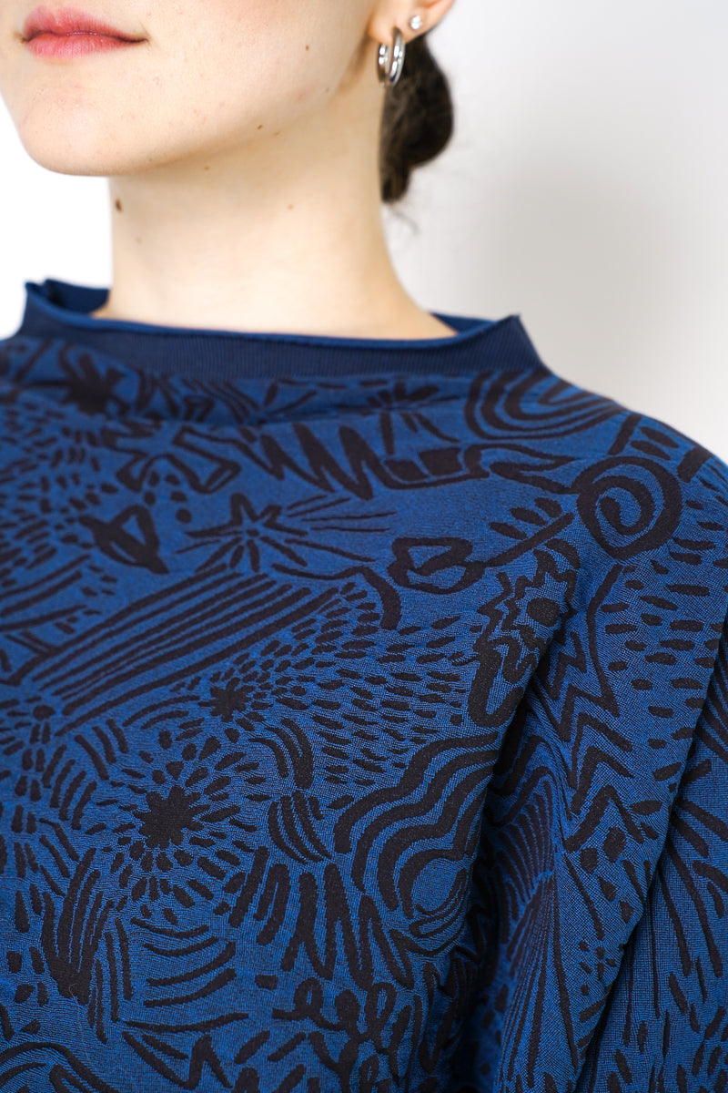 Pleats Please Issey Miyake A-Poc Nova Stretch Knit Jacquard Pullover in Navy Vancouver. Shop Online or in Store.