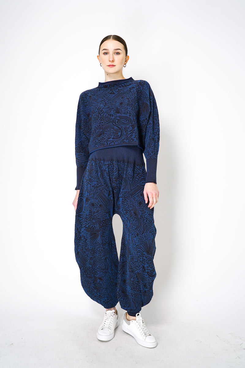 Pleats Please Issey Miyake A-Poc Nova Stretch Knit Jacquard Pullover in Navy Vancouver. Shop Online or in Store.